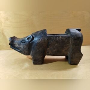 Vintage Hand Carved Folk Art Wooden Pig Figurine